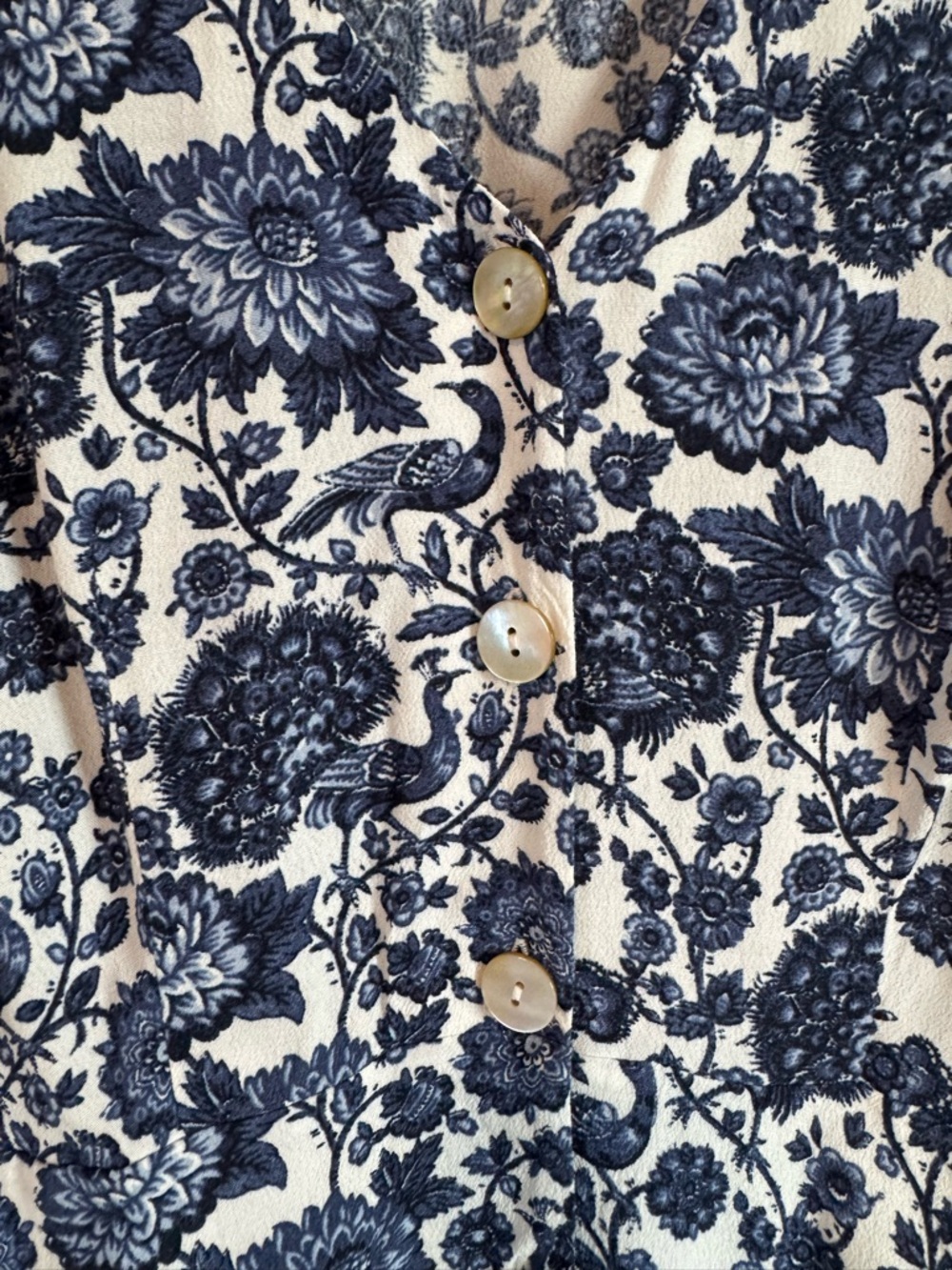 & Other Stories Floral Peacock Print Grand Millennial Button Down Midi Dress 6 - Picture 5 of 11